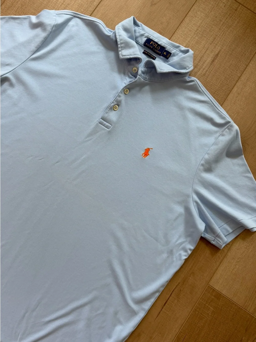 Ralph Lauren Polo Pima soft touch SS Shirt in Light Blue with Orange Pony -XL